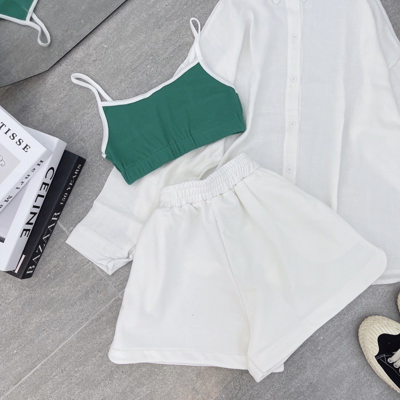 Set 3 món sơ mi trắng kèm bra quần short đùi nữ TH426