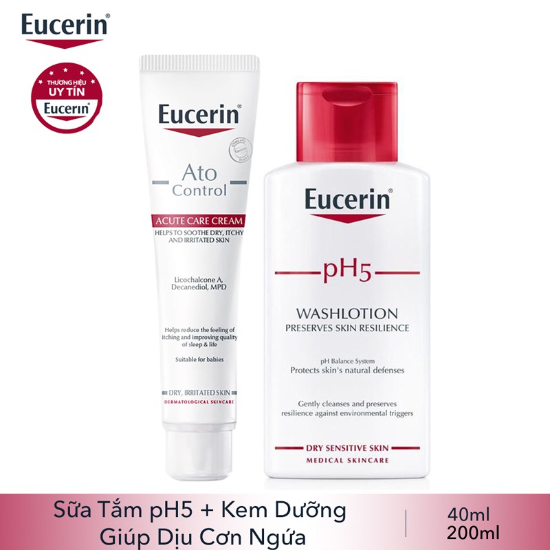 COMBO Eucerin AtoControl Acute Care Cream (Kem Dưỡng Da Chàm) + pH5 Washlotion (Sữa Tắm