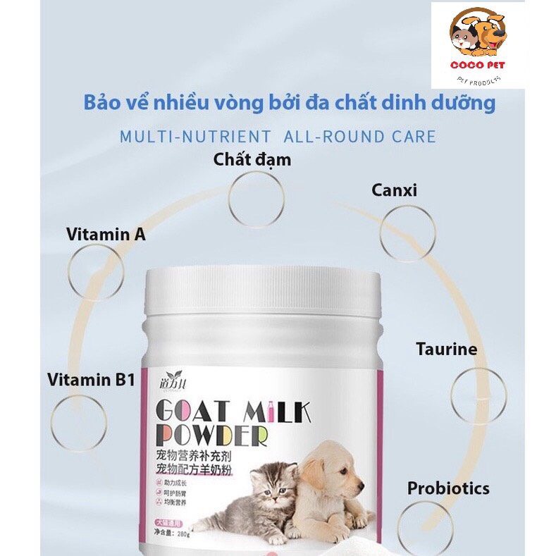 Sữa Bột Dê Cao Cấp Cho Chó Mèo Bổ Sung Canxi, Vitamin, Đạm, Chất Béo Và Khoáng - Sữa GOAT MILK POWDER 280G