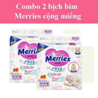 Combo 2 bịch bỉm dán/ quần merries cộng miếng nb96/ s88/ m68/ l58/ m64/ l50
