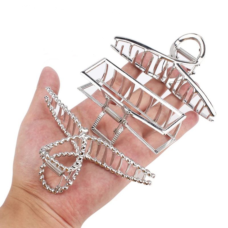 [Mới] Kẹp Tóc Màu Bạc / Kẹp Tóc Lớn / Kẹp Tóc Đuôi Ngựa Đơn Giản Thời Trang Phong Cách INS Hàn Quốc Cho Nữ