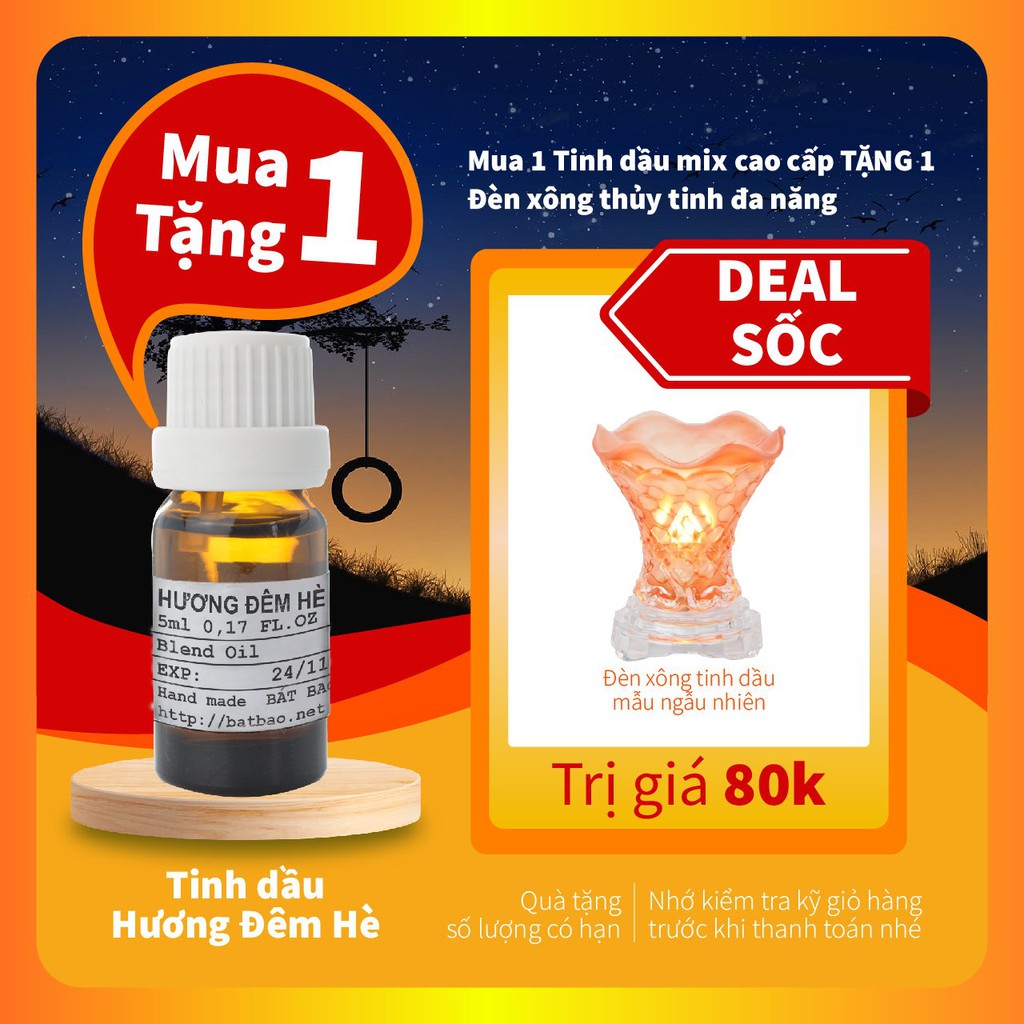 [TẶNG ĐÈN XÔNG] Tinh dầu hỗn hợp 3 loại mix cao cấp Hương Đêm Hè 5ml AloAroma mùi nhẹ nhàng, thư thái