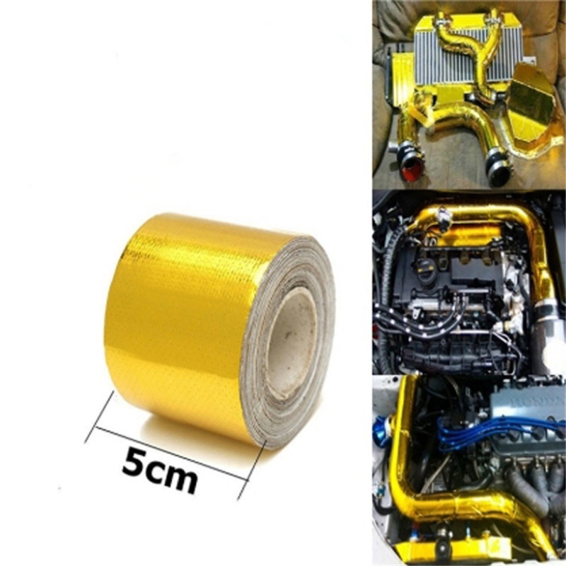 1 Roll Adhesive Reflective Gold High Temperature Heat Shield Wrap Tape Car Fashion Accessories Car Decal