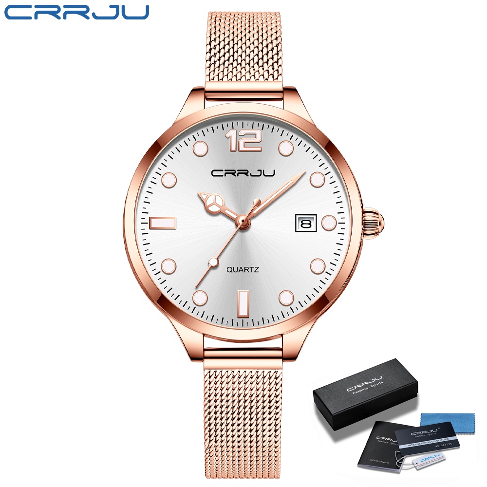 Đồng Hồ CRRJU 2187R Bằng Thép Không Gỉ Siêu Mỏng Phát Sáng Chống Thấm Nước Sang Trọng Thời Trang Cho Nữ