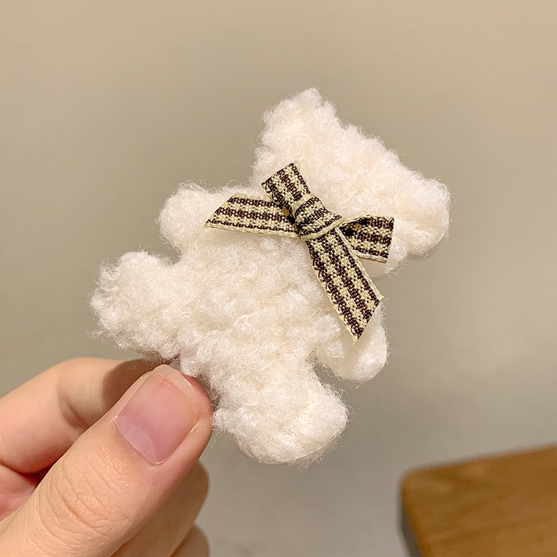 Kẹp tóc hình gấu nhồi bông dễ thương thời trang thu đông cho bé