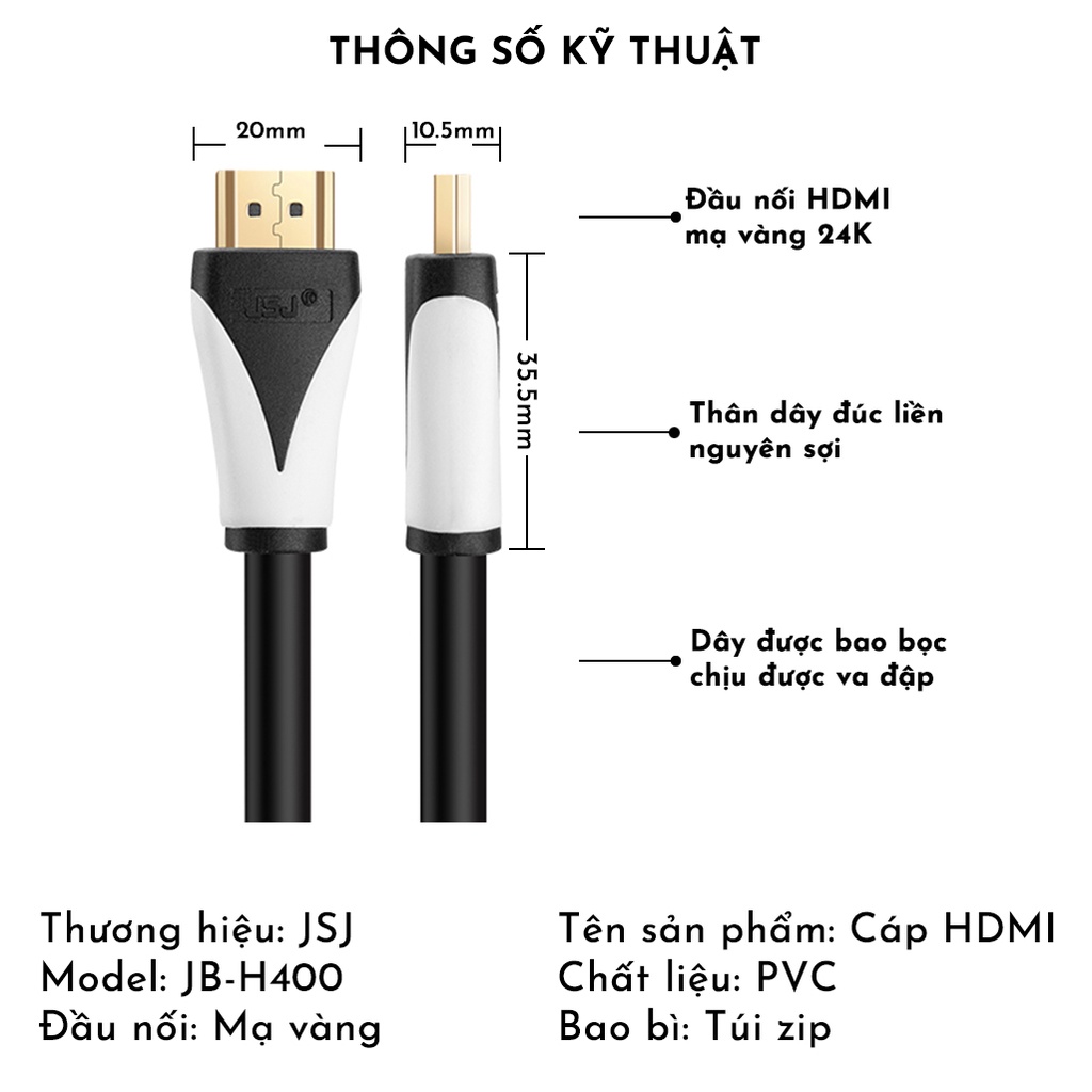 Cáp HDMI 2.0 JSJ JB-H600 dài 1.8m đến 15m chất lượng hình ảnh sắc nét lên tới 4K hỗ trợ 3D IMAX màn hình lớn