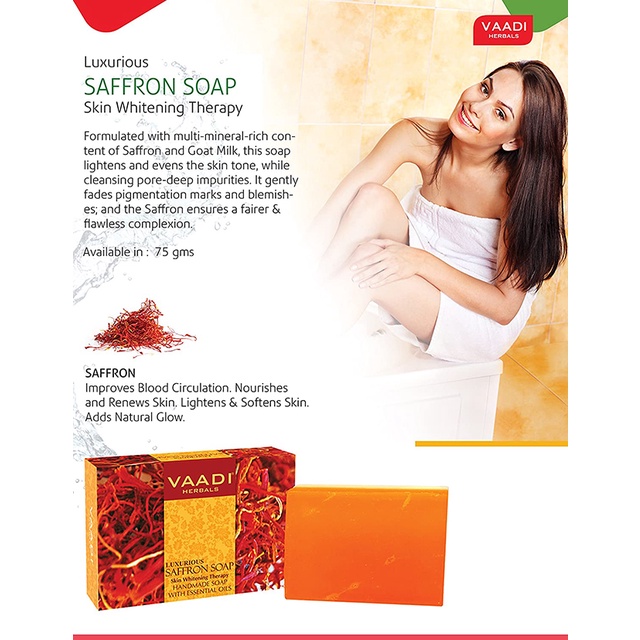 [Quà Tặng] Xà Phòng Vaadi Saffon Và Sữa Dê Làm Mềm Và Sáng Da | Vaadi Herbals Saffron Soap 75gr -  Tặng Lưới Tạo Bọt