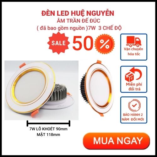 A 12 Đèn Âm Trần,Đèn Led Âm Trần Đế Đúc 7W Phi 90mm, Đèn Trần Trang Trí Thạch Cao ( ĐÃ BAO GỒM CHẤN LƯU)