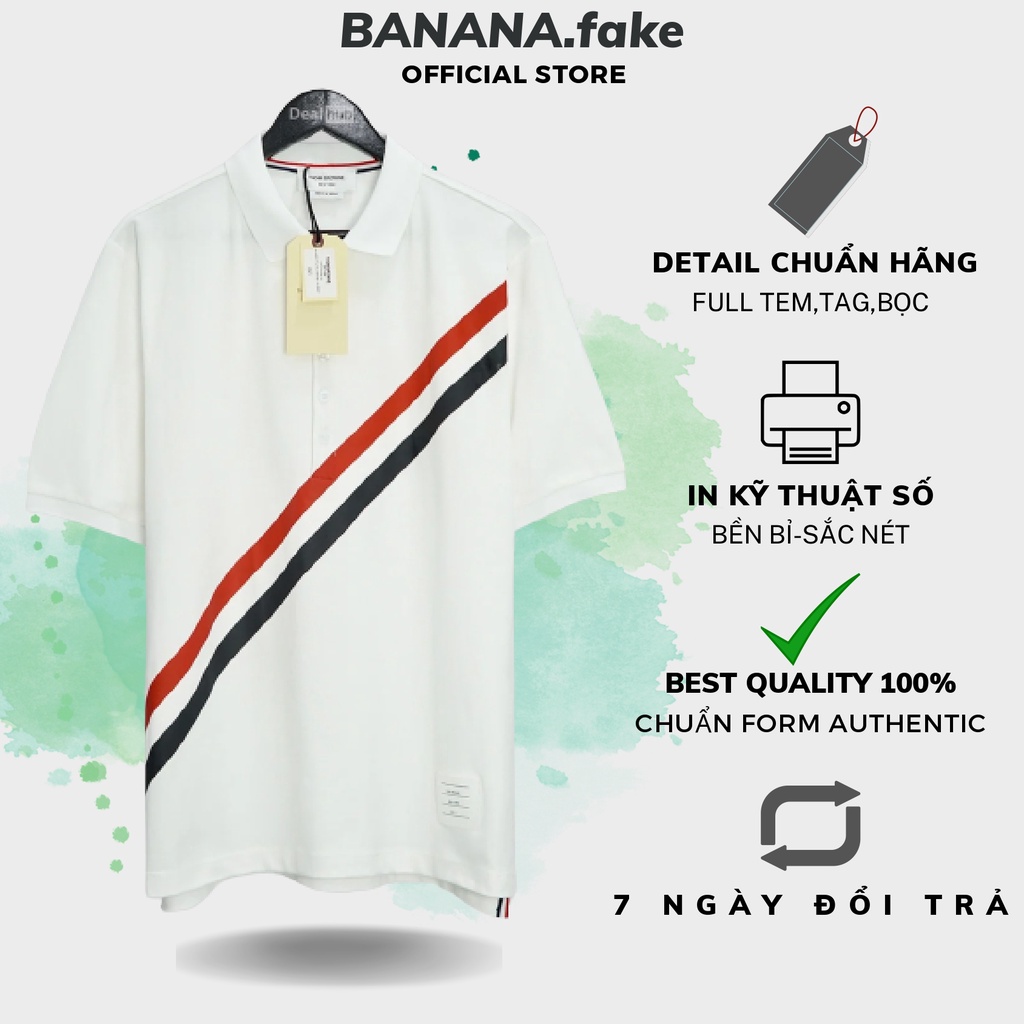 Áo thun polo Thom Browne Side Unisex có cổ, áo phông tay lỡ nam nữ oversized Form rộng cao cấp.