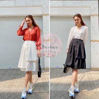 [Ảnh thật] Chân váy xoè phối nút 2 màu ulzzang