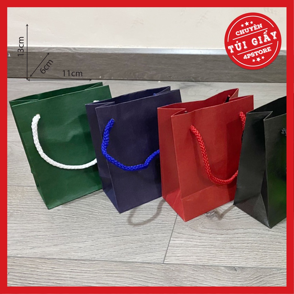 10 TÚI GIẤY XANH LÁ ĐẬM QUAI DÙ 11 X 13 X 6 CM