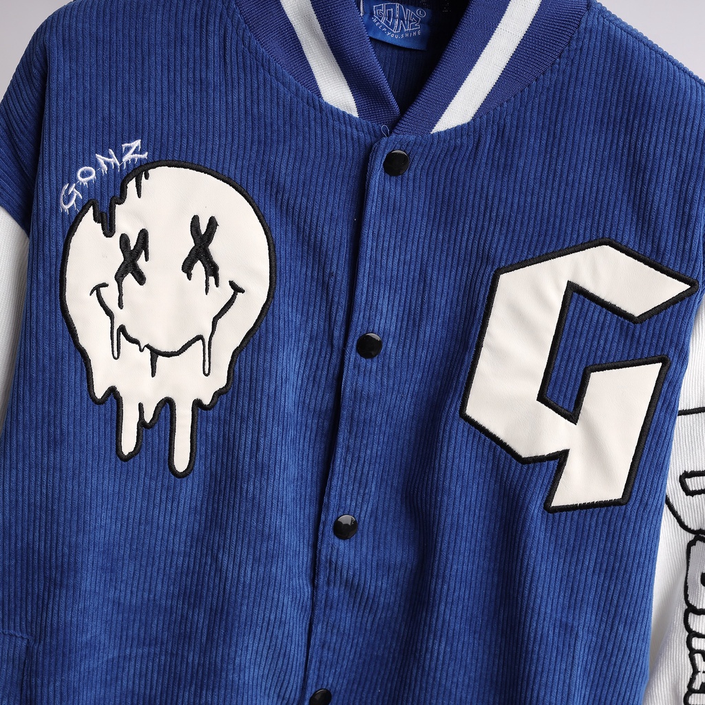 Áo Khóac hiphop Form Rộng Nhung Tâm Jacket Varsity FunFace - Màu BlueSea/Brown