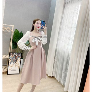 váy xòe công cở cổ nơ
