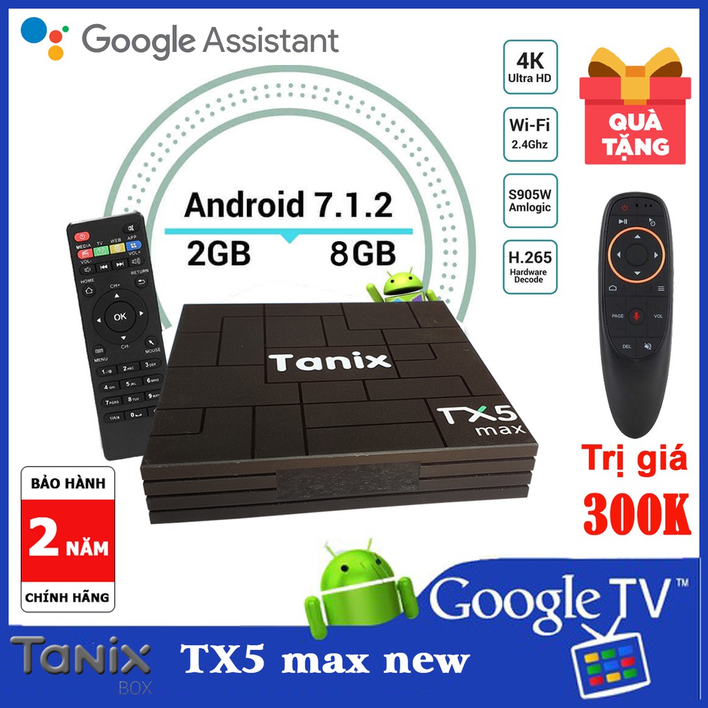 [BH 2 Năm] Android Tivi Box TX5 max 4K phiên bản đặc biệt 2020 - Ram 2G, bộ nhớ 8G, độ phân giải 4K, Android TV 7.1