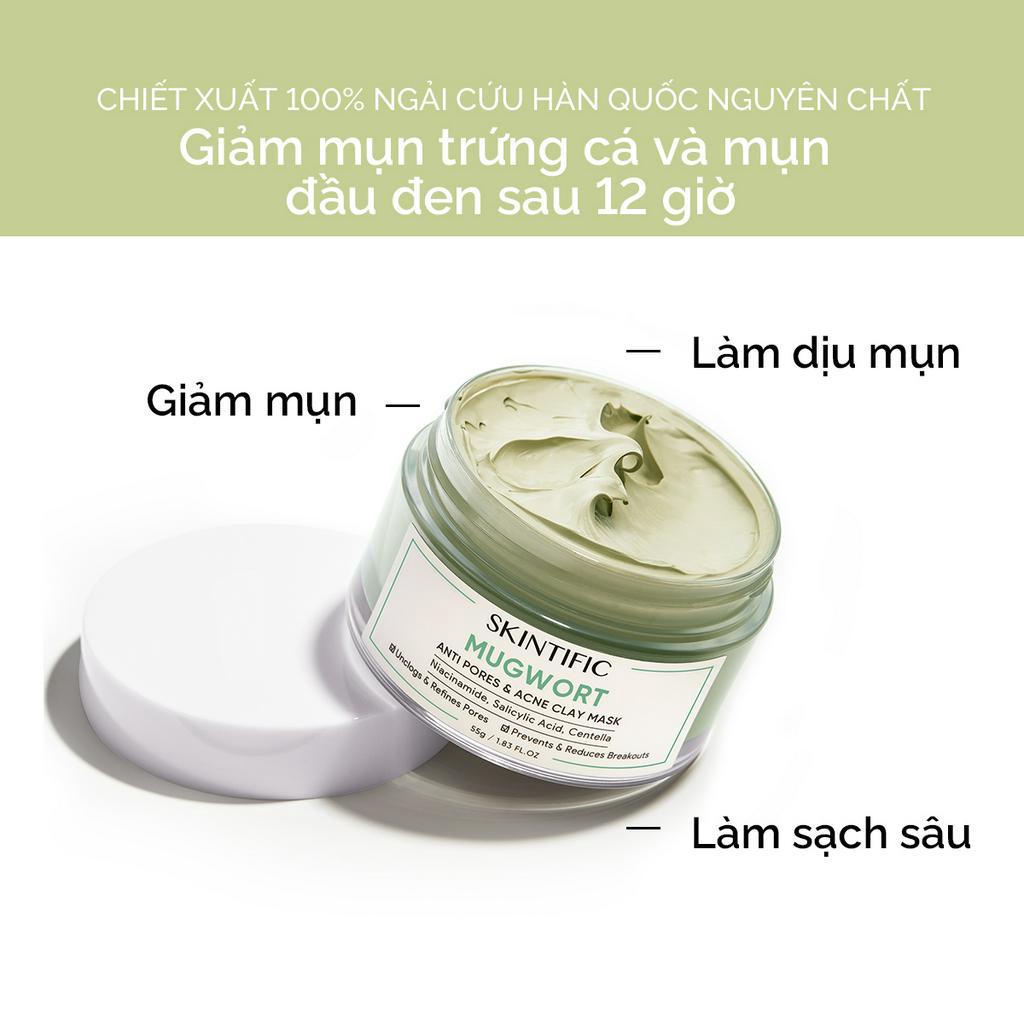 Combo mặt nạ đất sét SKINTIFIC gồm Mặt nạ đất sét ngải cứu 55g + Mặt nạ đất sét tro núi lửa 55g