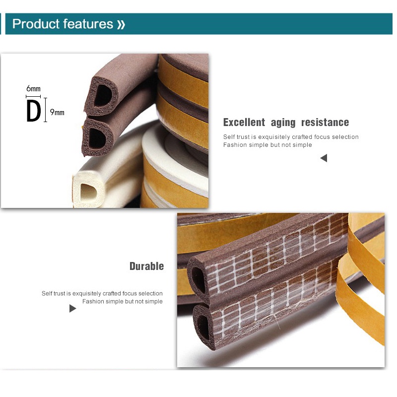 A-LIFE Cuộn Dây Cao Su Dán Mép Cửa Sổ / Khe Hở Cách Âm Chống Thời Tiết Dài 10M