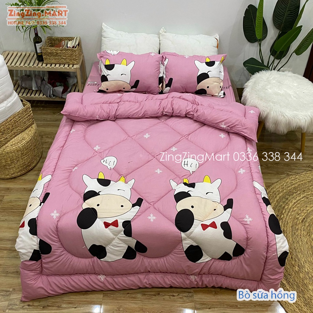 [CHỌN MẪU] Set 5 CHĂN PHAO Ga Gối poly cotton [Loại Đẹp] [ Chăn phao + 1 Ga chun + 2 Vỏ gối nằm + 1 Vỏ gối ôm ]