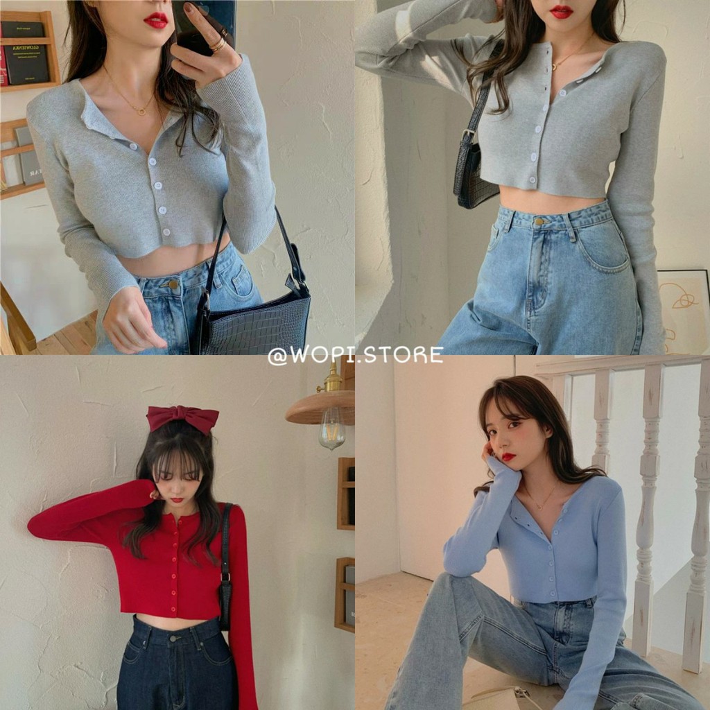 Áo croptop tay dài cổ v trơn co dãn giữ nhiệt, Áo croptop nữ ôm body SUNA FASHION từ 42 - 60kg