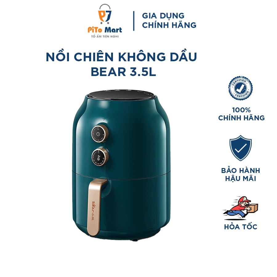 Nồi chiên không dầu điện tử BEAR VS-8083A 3.5L màu xanh Vintage công suất mạnh mẽ 1350W, bảo hành 18 tháng