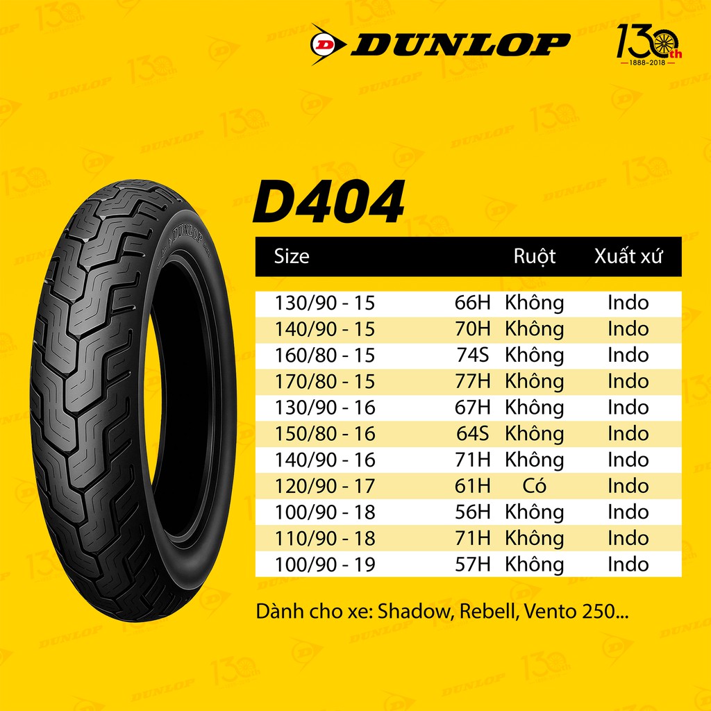 Lốp Dunlop size 130/90-16 mã gai D404F  67H TL _ Vỏ Dunlop size 130.90-16 D404_ Trùm Dunlop uy tín, giá rẻ