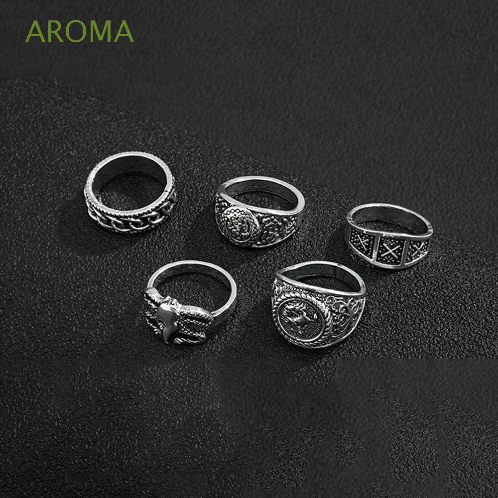 Bộ Nhẫn Bản Rộng Phối Đá Opal Kim Loại Thời Trang Cho Nam Và Nữ