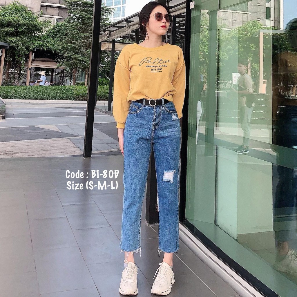 Quần jean nữ baggy King168, quần nữ co dãn nhẹ mẫu THU46