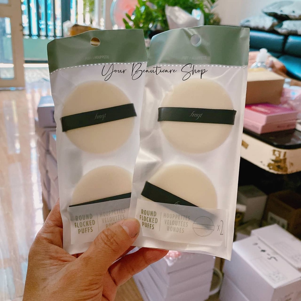 Set Bông phấn Round flocked Puff -2 miếng TRẮNG - Tròn