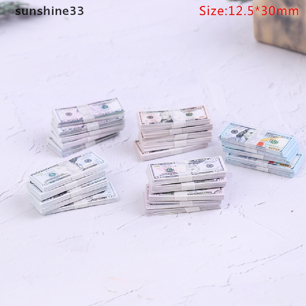 100 Xấp tiền đô la 1:12 5/10/20/50/100 trang trí nhà búp bê