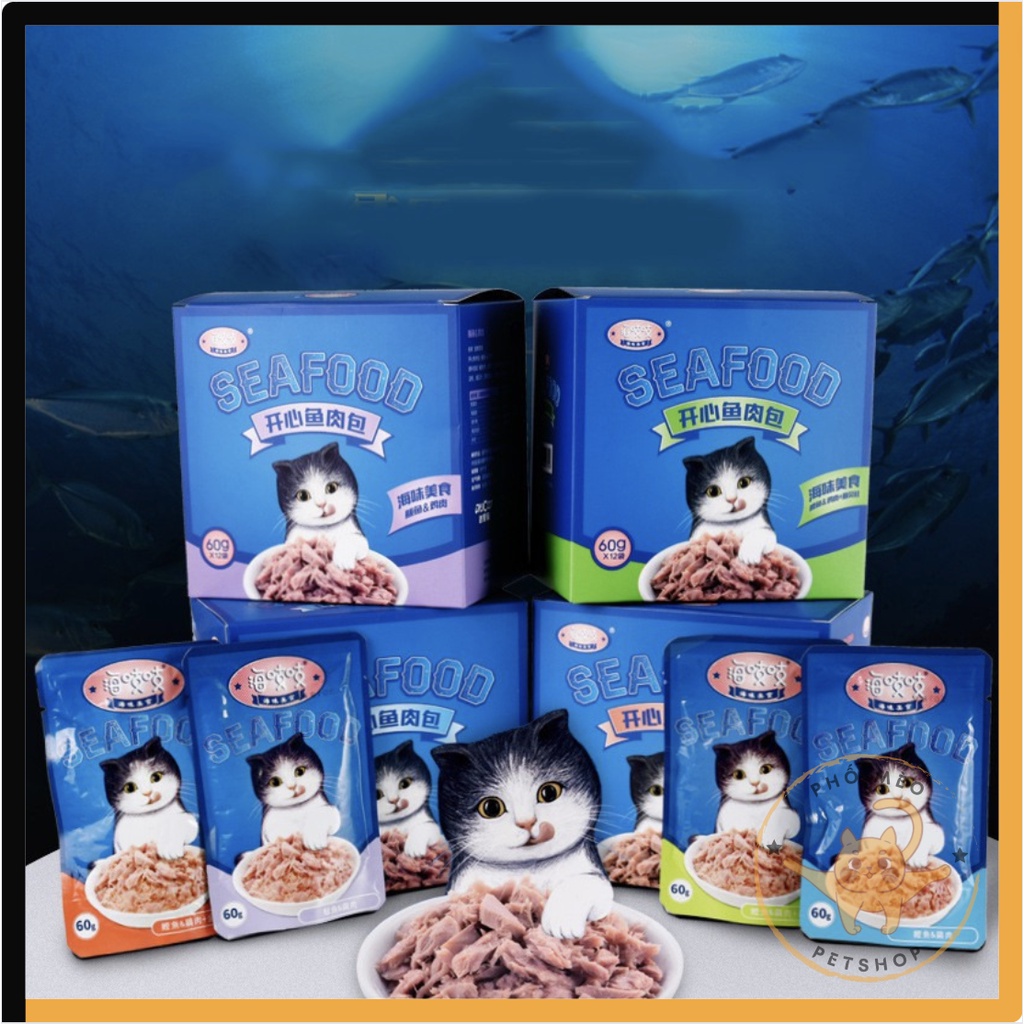 Pate Cho Mèo SEAFOOD Gói 60g - Pate Nội Địa Trung Sốt Cá