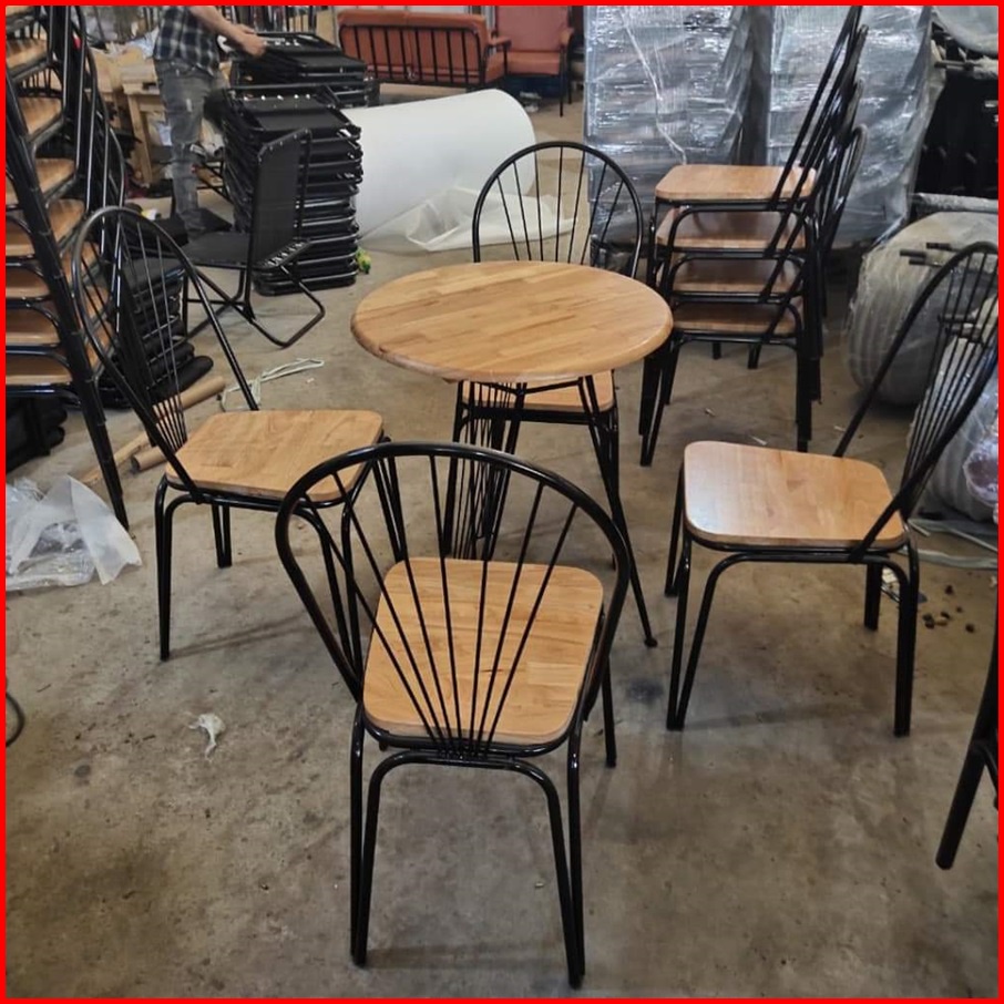 Ghế mặt gỗ tự nhiên khung sắt sơn tĩnh điện
