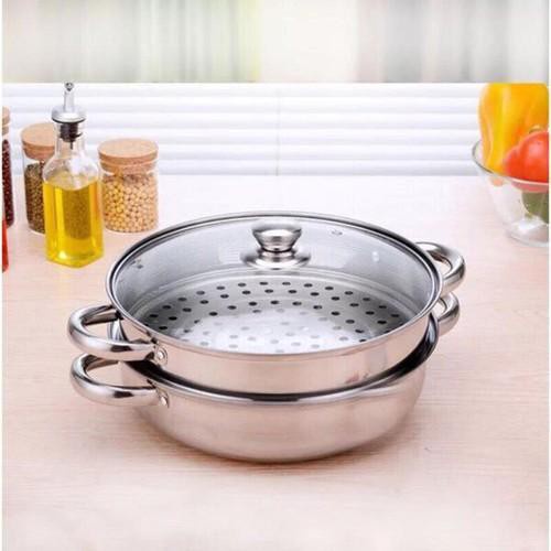 Bộ nồi hấp inox đa năng cao cấp  2 tầng size 28, có tay cầm vô cùng tiện lợi