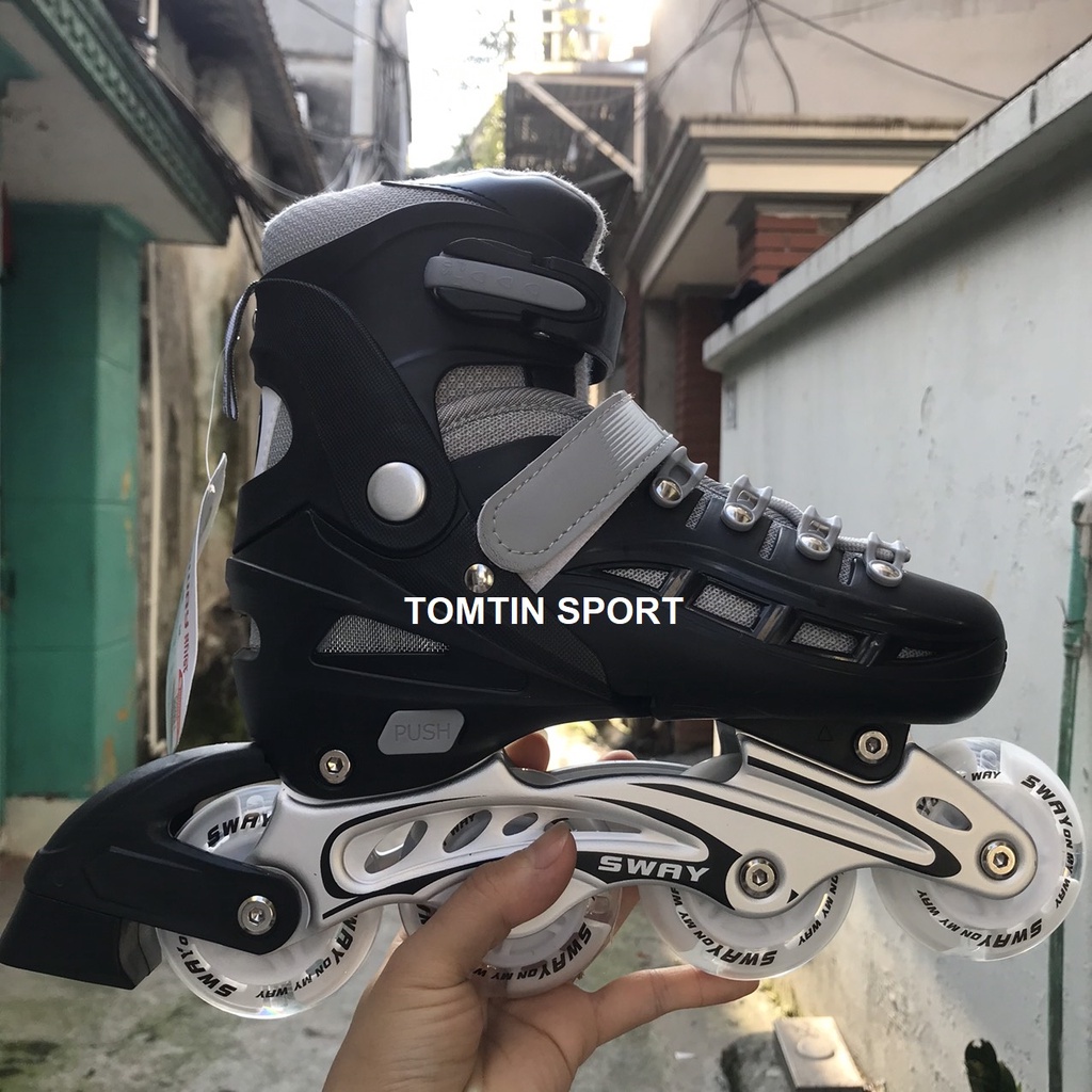 Giày trượt patin trẻ em cao cấp SWAY bánh cao su sáng led tặng kèm bảo hộ chân tay, quà tặng sinh nhật - Tomtin Sport