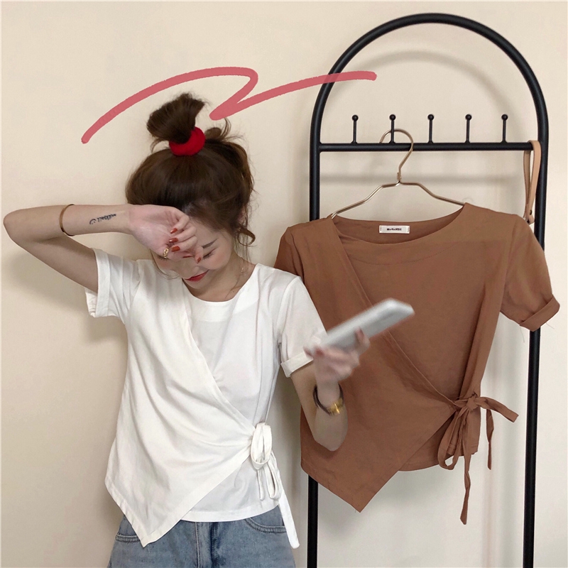 SUXI Áo thun tay ngắn màu trơn độc đáo thời trang cho nữ