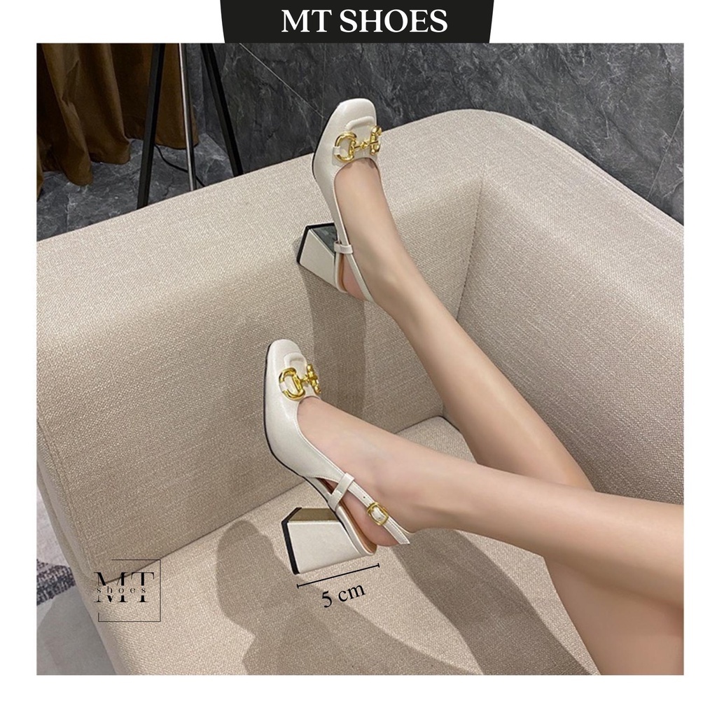 Giày cao gót nữ bít mũi vuông quai hậu khóa kim loại cao 5cm hàng chuẩn phong cách Ulzzang form siêu xinh