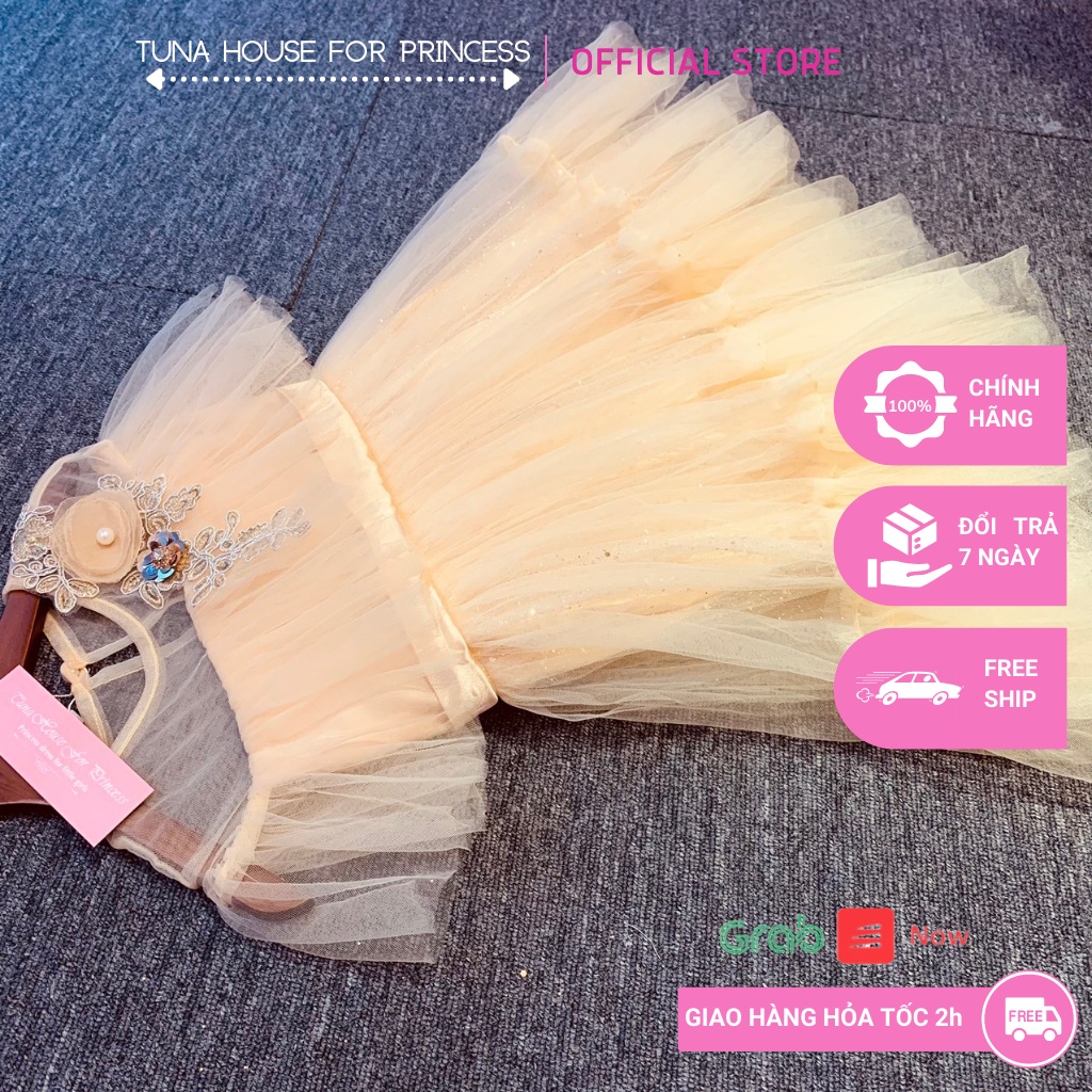 Váy đầm xoè công chúa thiết kế cho bé gái dáng xòe tiểu thư màu be - Tuna House For Princess