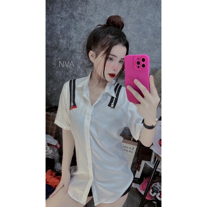 Áo Sơ Mi Tay Lỡ 2 Khóa Vai ❤ SoMi Dáng Rộng Chất Lụa Mát NVA91