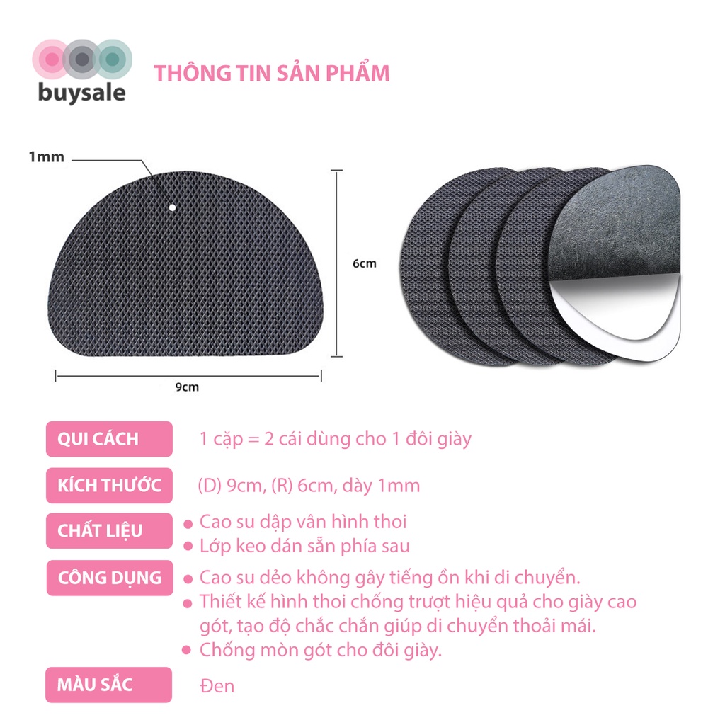 1 Cặp miếng dán đế giày hình bán nguyệt chống trơn trượt, mài mòn cho giày cao gót, giày tây - BuySales - BSPK270
