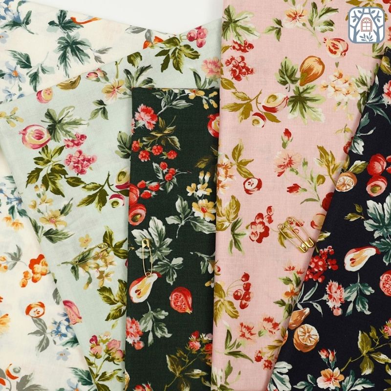 YHD-25 Vải cotton 100% tự nhiên🍒YUWA🍒khổ vải 110cm, hoa quả lựu , quả lê  - vải đẹp handmade, quilt, may quần áo