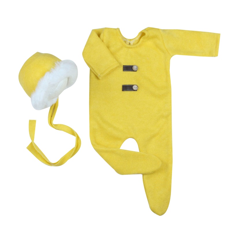 Bộ 2 Món Áo Liền Quần Dệt Kim + Mũ Beanie Dễ Thương Dùng Làm Phụ Kiện Chụp Ảnh Cho Bé Sơ Sinh