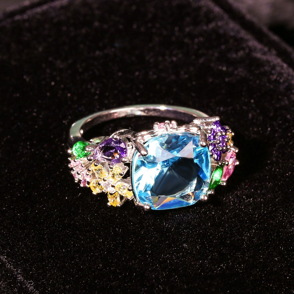 Nhẫn Đính Đá Zircon Hình Vuông Nhiều Màu Phong Cách Âu Mỹ 1