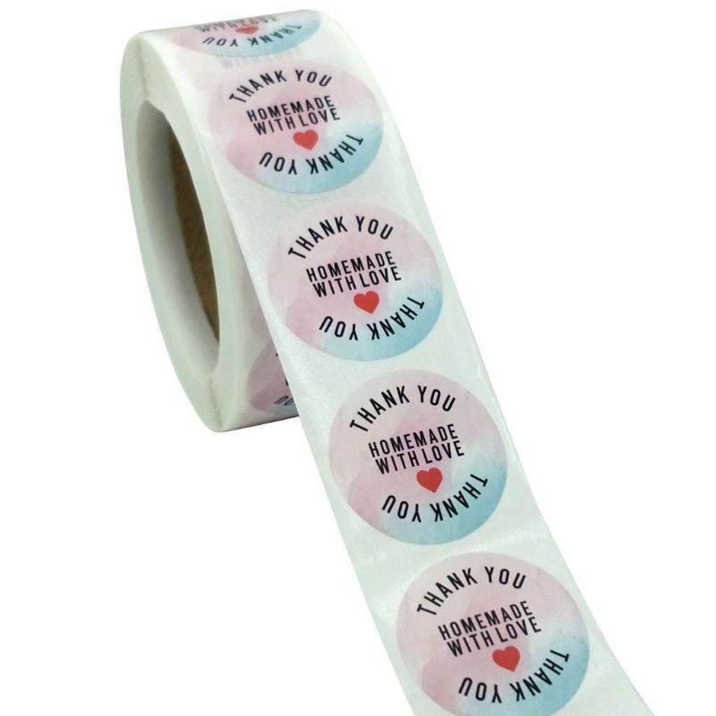 Cuộn 500 cái nhãn dán in chữ Thank You màu hồng đáng yêu cho trang trí hộp quà