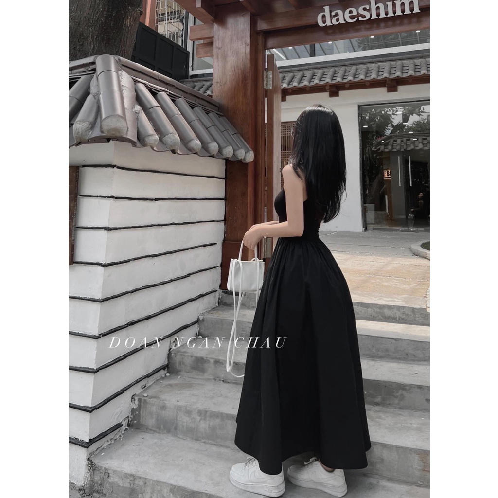 Đầm ba lỗ nữ Taobao form xòe dài hàng thiết kế xịn xò hai màu trắng đen