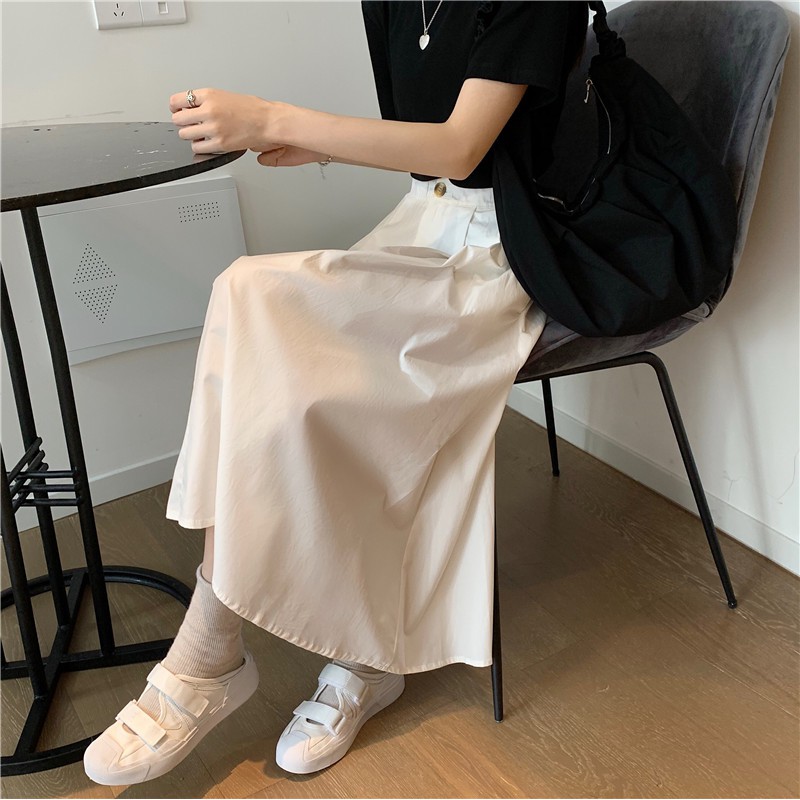 Xiaozhainv Chân Váy Chữ A Lưng Cao Phối Túi Phong Cách Hàn Quốc