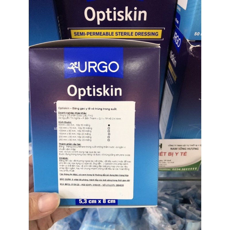 BĂNG KEO DÁN Y TẾ CÓ KÈM GẠC VÔ TRÙNG CHỐNG KHÔNG THẤM NƯỚC URGO OPTISKIN HÀNG THÁI LAN Kích thước 53mm x 80mm