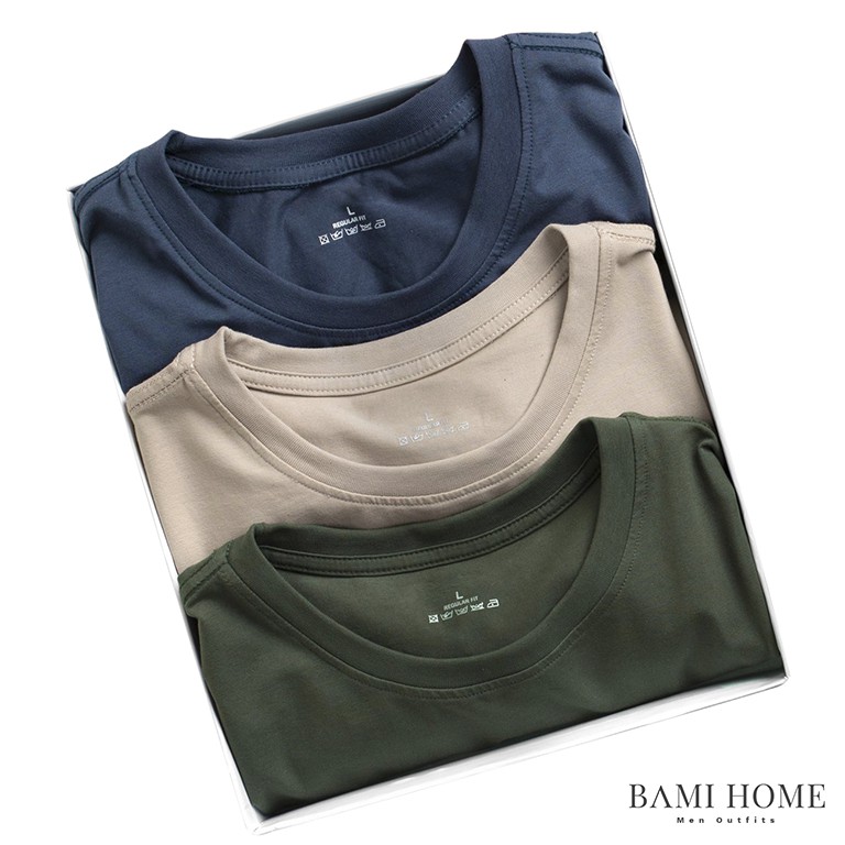 Áo thun nam trơn cổ tròn tay ngắn BAMIHOME áo basic vải cotton chất thun lạnh co giãn, dày dặn, form regular fit AO-01