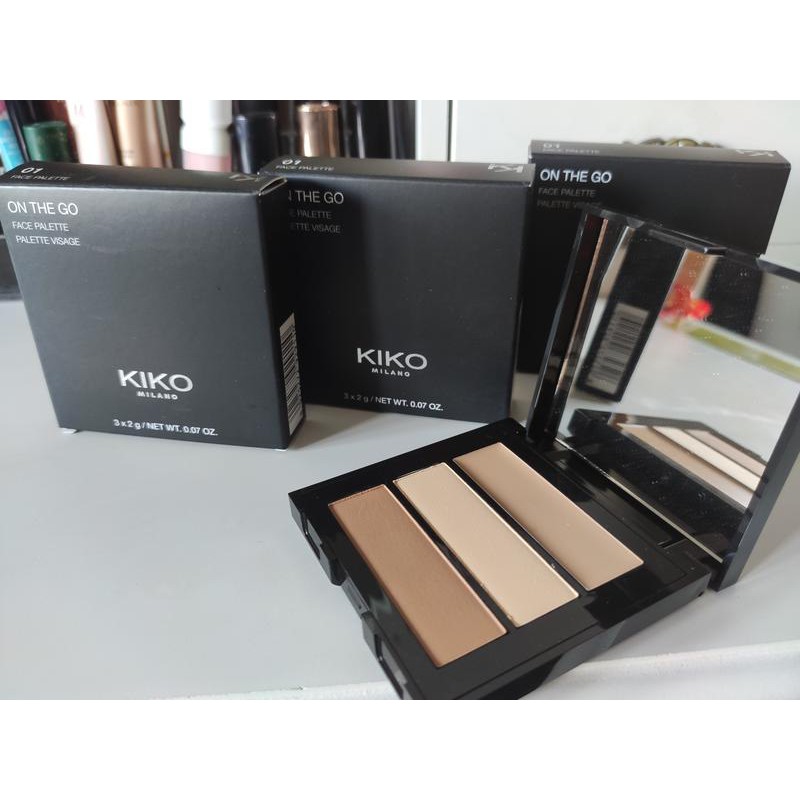 Phấn phủ kiko + Kem che khuyết điểm tiện lợi mini - ON THE GO FACE PALETTE: 2 phấn phủ + 1 kem che chuyết điểm