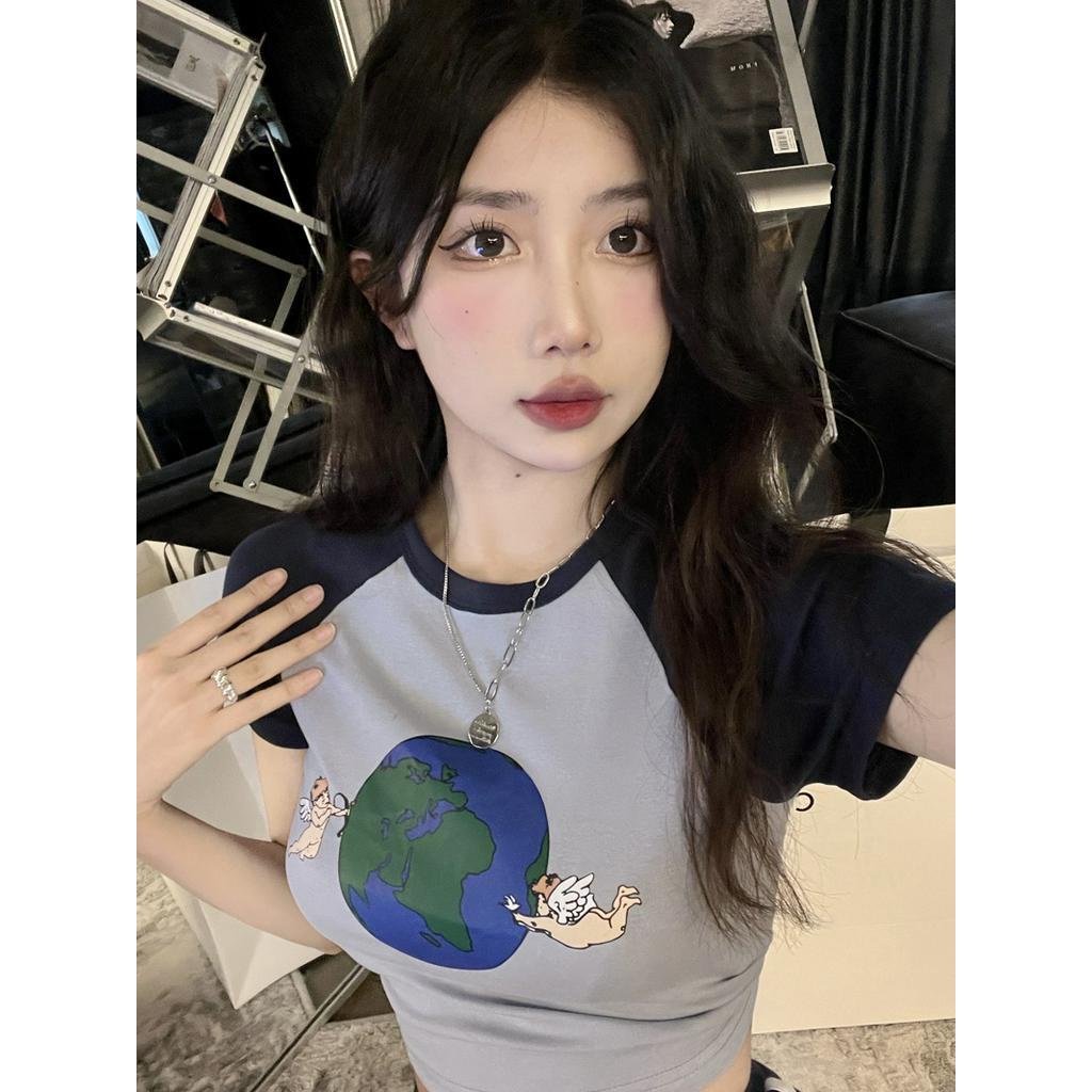 Áo Thun Tay Ngắn Dáng Ôm In Họa Tiết 63655