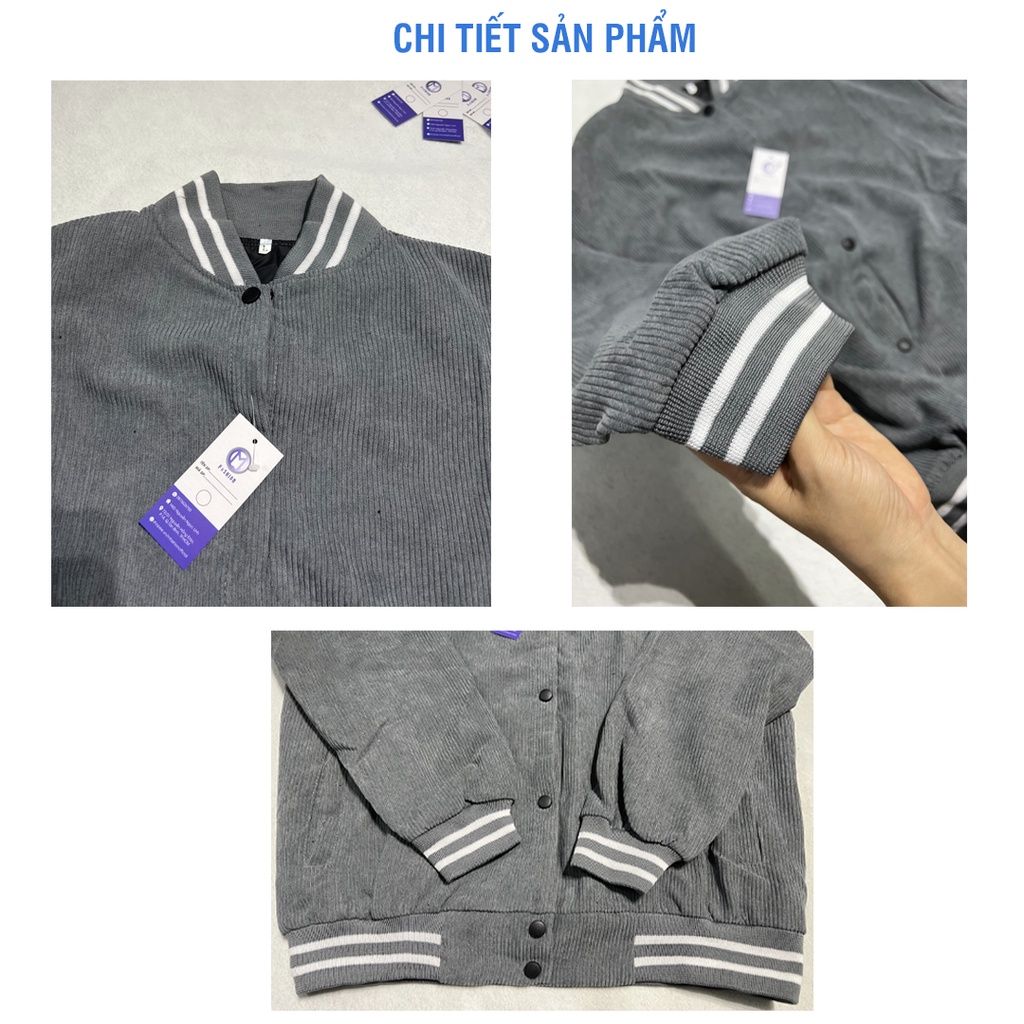 Áo khoác nam bomber nhung tăm nỉ đẹp 2 lớp form rộng bóng chày cao cấp M Fashion BB01
