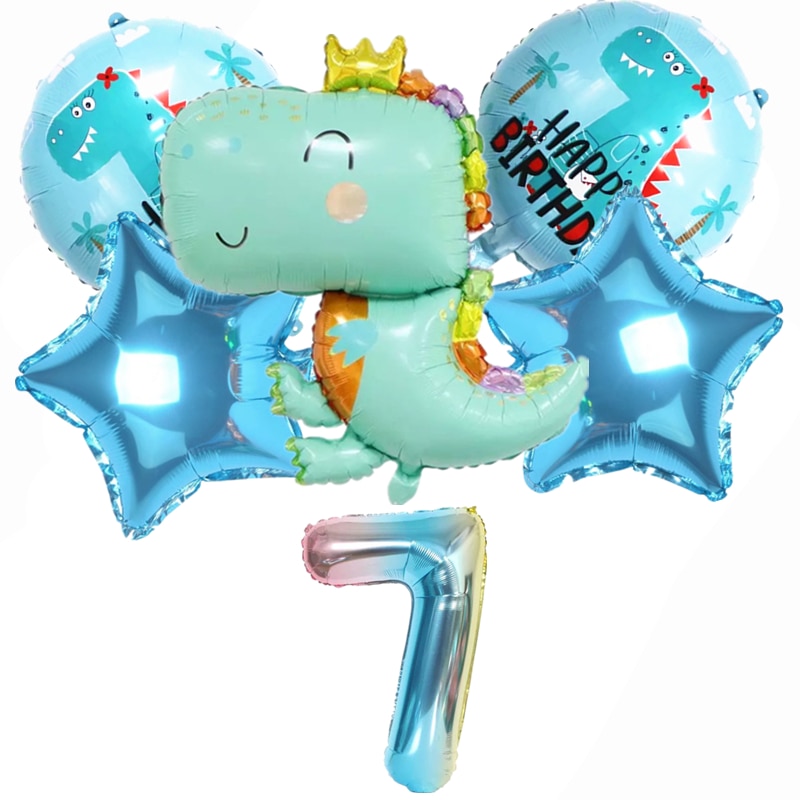Set 6 bong bóng họa tiết khủng long hoạt hình và chữ số trang trí tiệc sinh nhật dành cho trẻ em 81.28