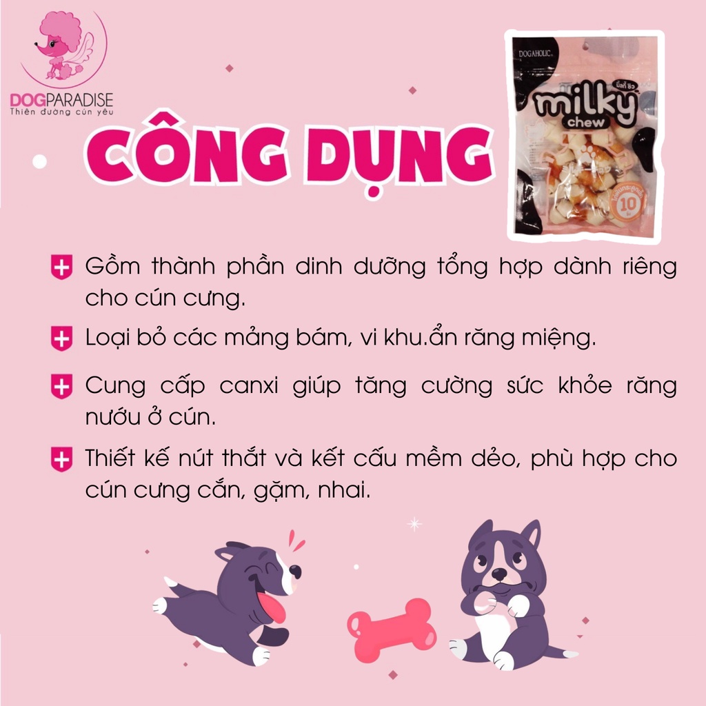 Xương gặm cho chó Milky Dogaholic bổ sung canxi làm sạch răng túi 200g - Dog Paradise